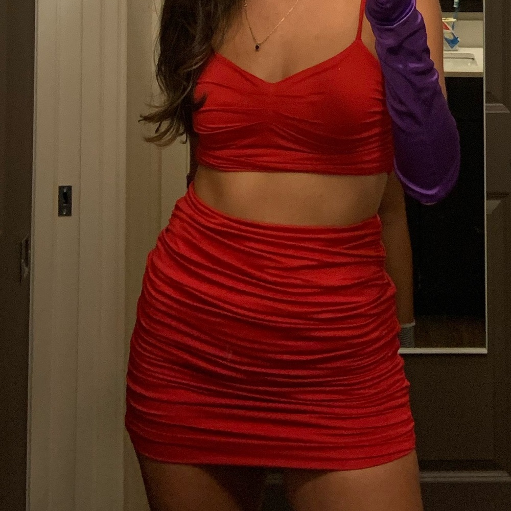 Red Ruched Two-Piece Set